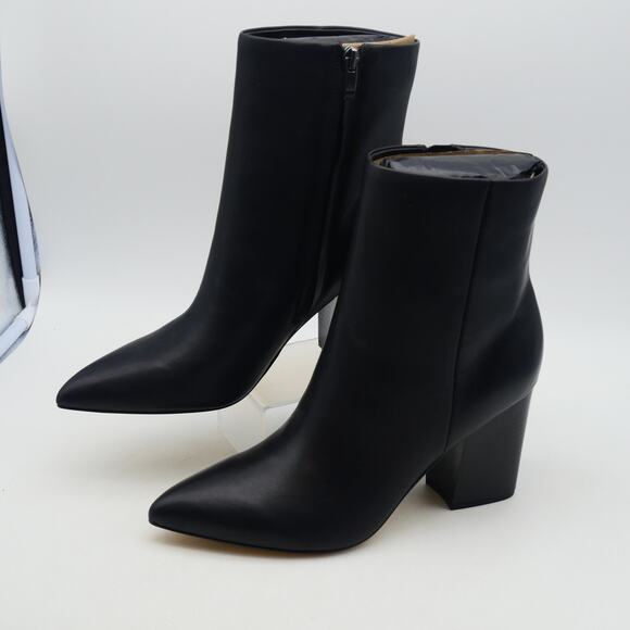 NEW Nine West Women's 9  Plumm Ankle Boot Black Leather Pointed Toe Heeled - Picture 1 of 7